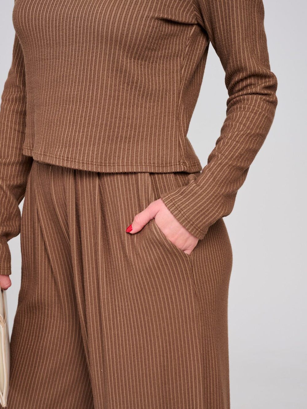 WOMEN'S LONG SLEEVE TOP & ELASTIC WAIST PANTS RIBBED 2PC. SET