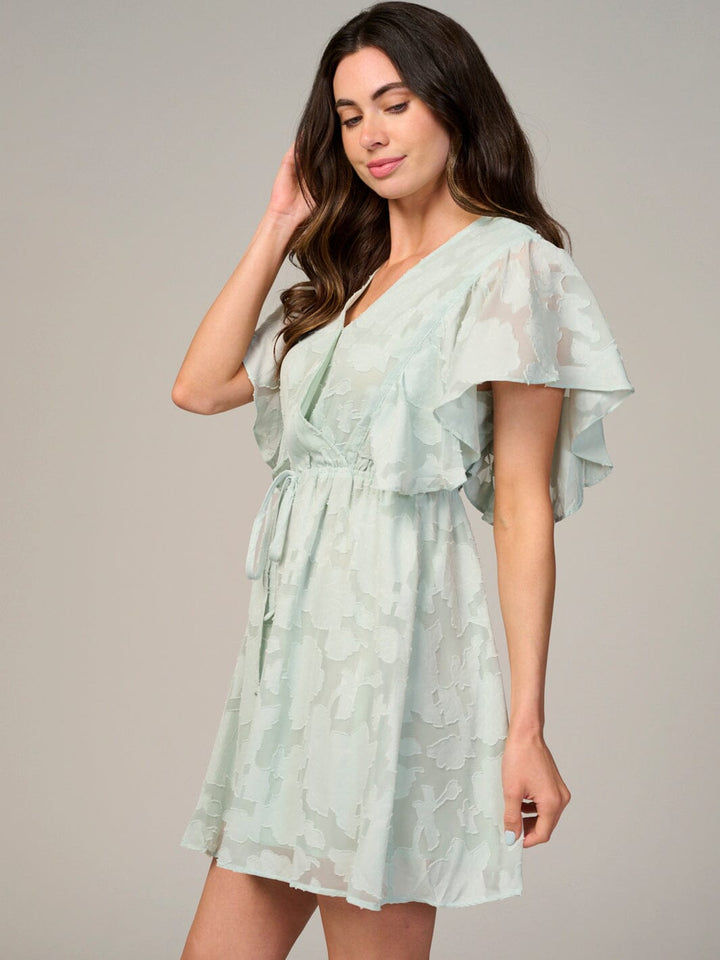 WOMEN'S SHORT SLEEVE ELASTIC WAIST SURPLICE DETAILED MINI DRESS