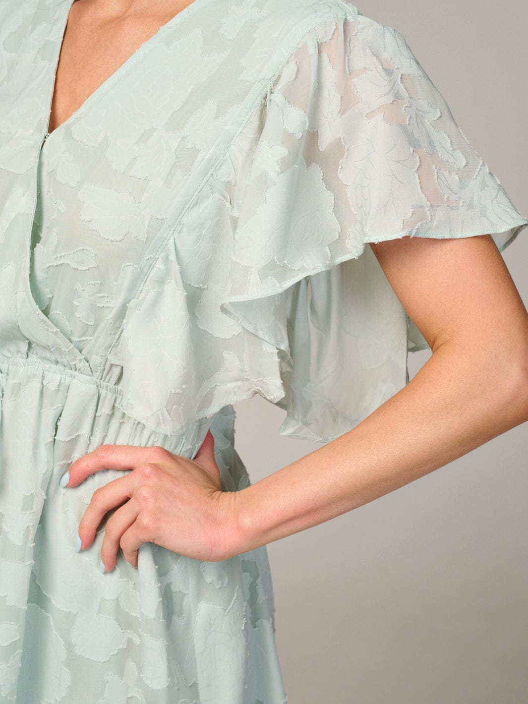 WOMEN'S SHORT SLEEVE ELASTIC WAIST SURPLICE DETAILED MINI DRESS