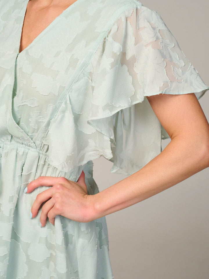 WOMEN'S SHORT SLEEVE ELASTIC WAIST SURPLICE DETAILED MINI DRESS