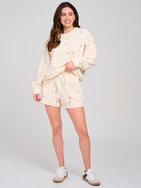 WOMEN'S LONG SLEEVE SWEATER & ELASTIC WAIST SHORTS PATRIOTIC PRINT 2PC. SET
