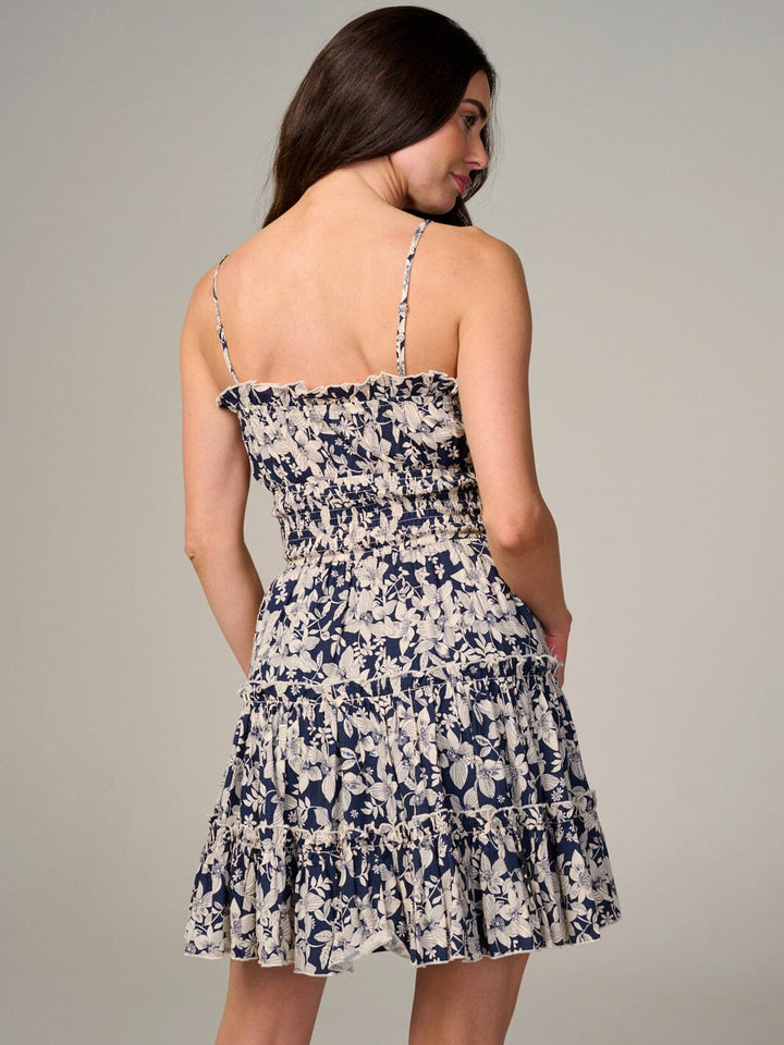 WOMEN'S SLEEVELESS SMOCK WAIST CUT OUT FLORAL MINI DRESS