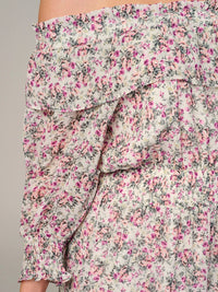 WOMEN'S LONG SLEEVE OFF SHOULDER SMOCK WAIST FLORAL MAXI DRESS