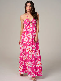 WOMEN'S SLEEVELESS HALTER NECK CUT OUT FLORAL MAXI DRESS