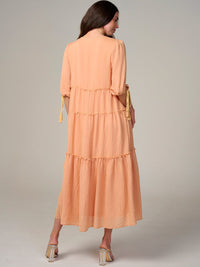 WOMEN'S SHORT SLEEVE V-NECK TIERED MAXI DRESS