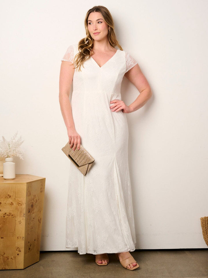 PLUS SIZE SHORT SLEEVE V-NECK BODYCON DETAILED MAXI DRESS