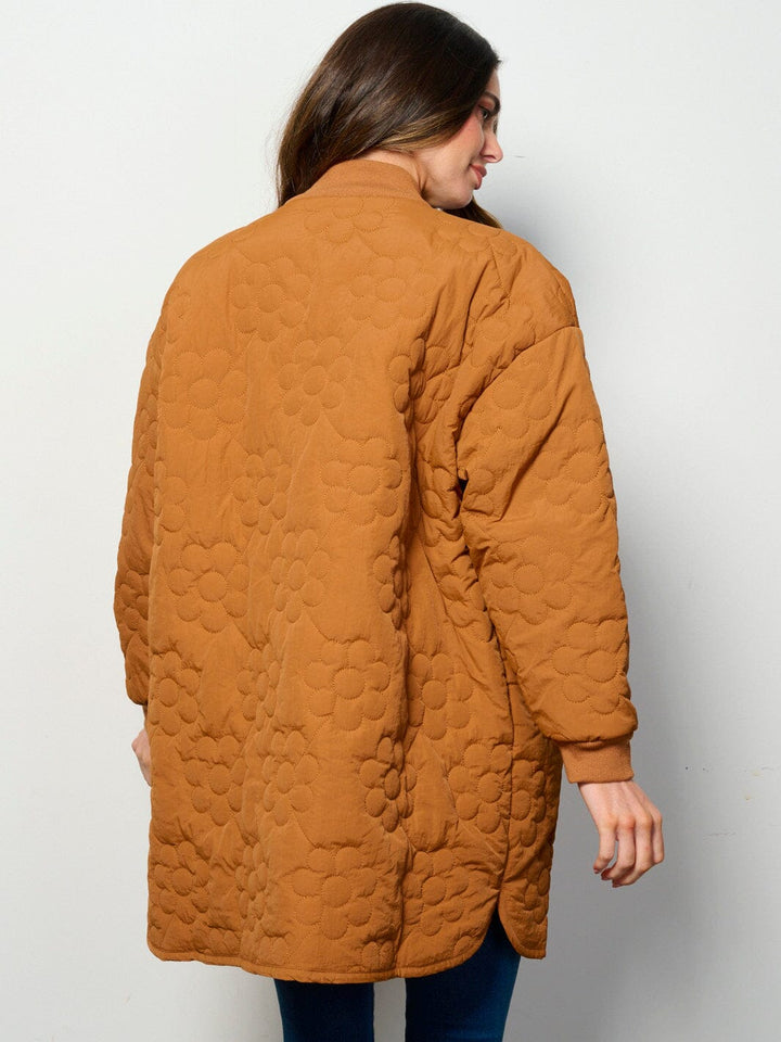 WOMEN'S LONG SLEEVE BUTTON UP FRONT POCKETS FLOWERS PADDED COAT