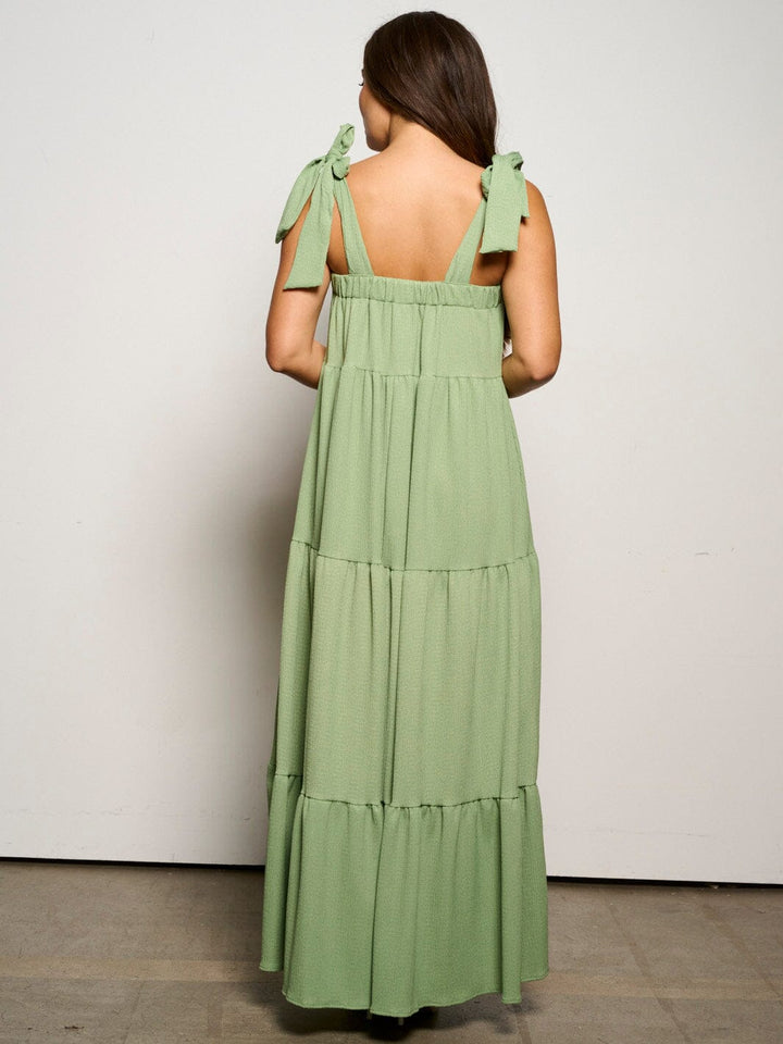 WOMEN'S SLEEVELESS ADJUSTABLE STRAPS POCKETS TIERED MAXI DRESS