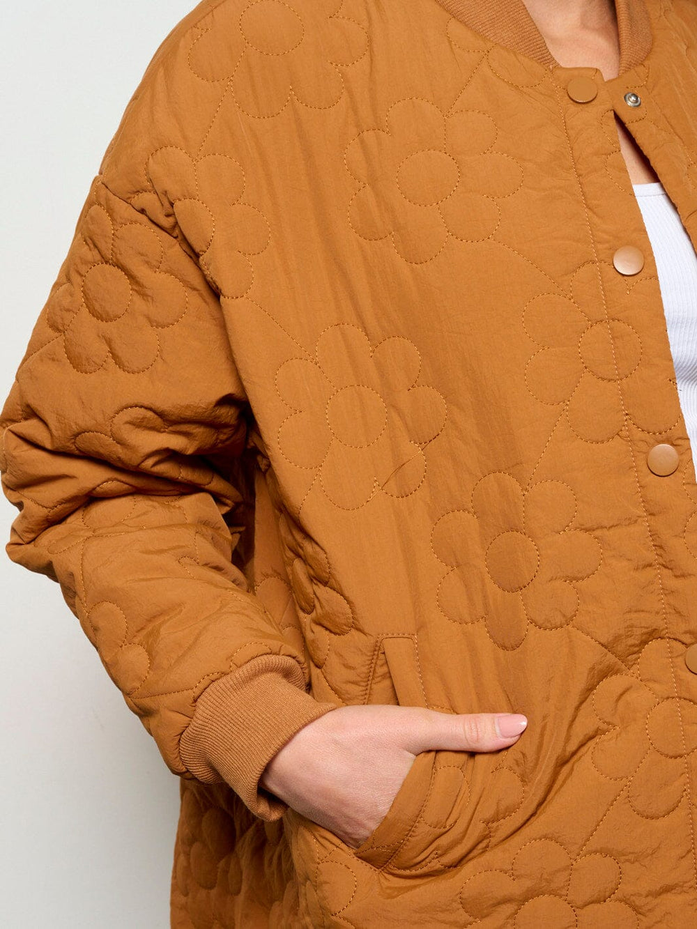 WOMEN'S LONG SLEEVE BUTTON UP FRONT POCKETS FLOWERS PADDED COAT