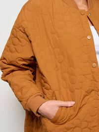 WOMEN'S LONG SLEEVE BUTTON UP FRONT POCKETS FLOWERS PADDED COAT