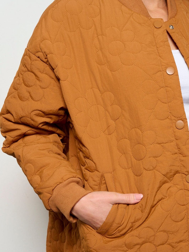 WOMEN'S LONG SLEEVE BUTTON UP FRONT POCKETS FLOWERS PADDED COAT