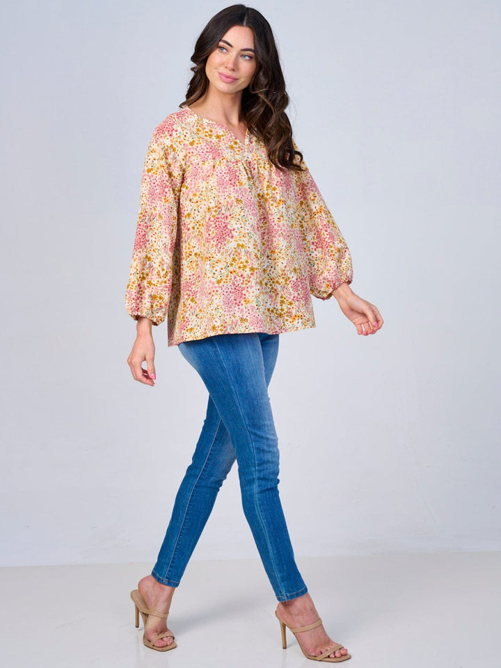 WOMEN'S LONG SLEEVES V-NECK FLORAL BLOUSE