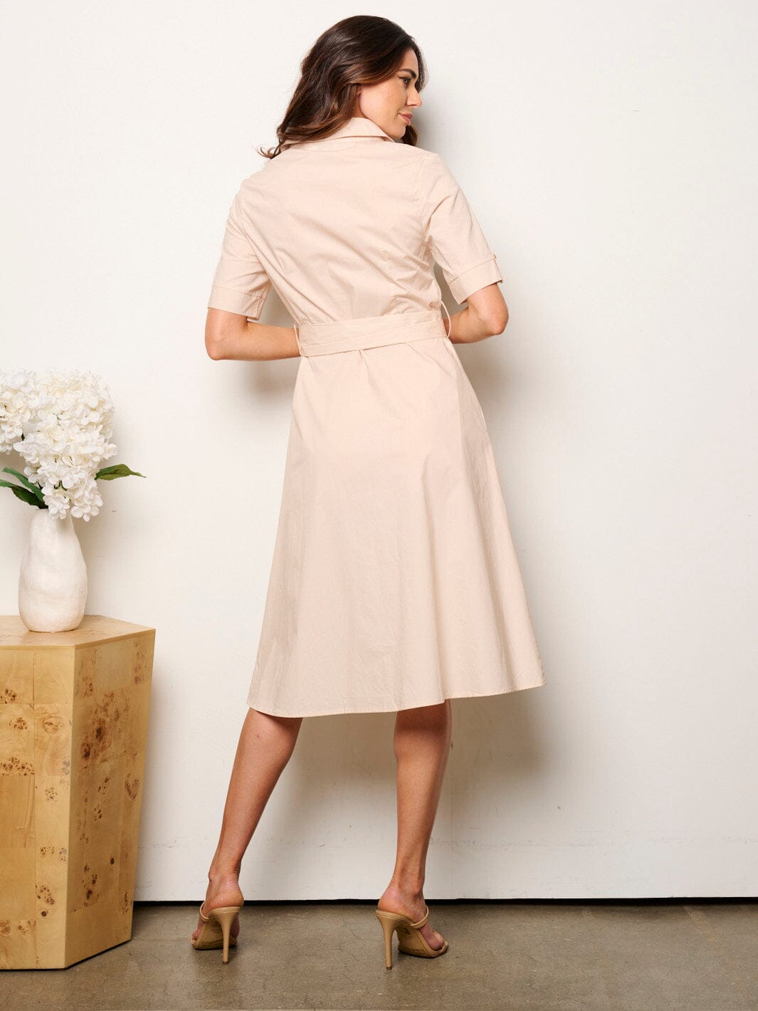WOMEN'S SHORT SLEEVE BUTTON UP MIDI DRESS