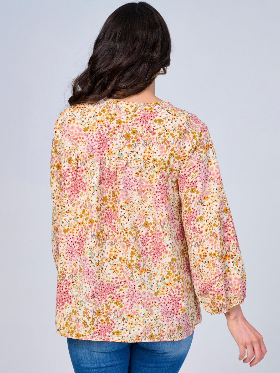 WOMEN'S LONG SLEEVES V-NECK FLORAL BLOUSE