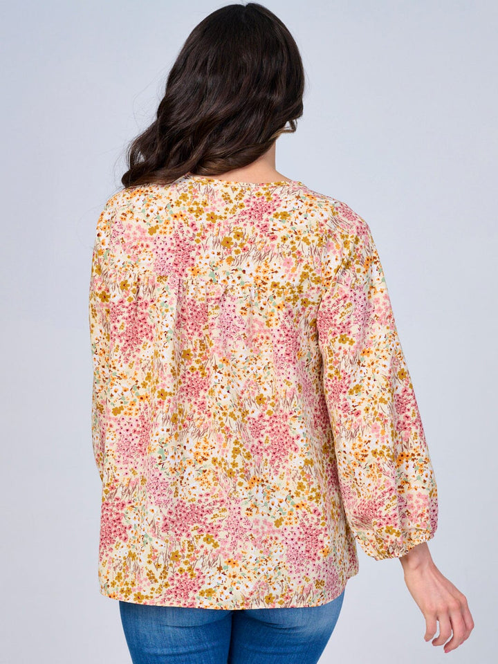 WOMEN'S LONG SLEEVES V-NECK FLORAL BLOUSE