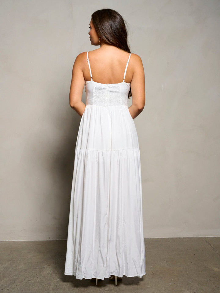 WOMEN'S SLEEVELESS V-NECK TIERED FRONT SLIT MAXI DRESS