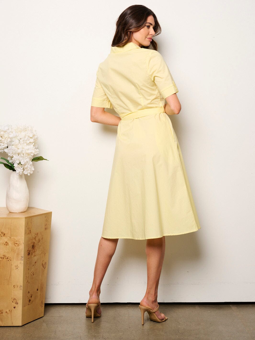 WOMEN'S SHORT SLEEVE BUTTON UP MIDI DRESS
