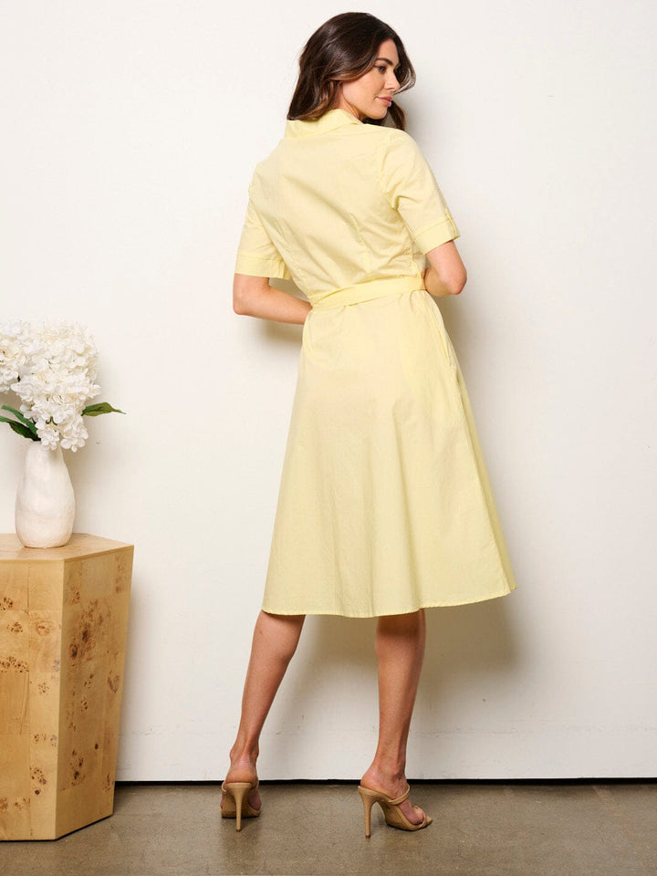 WOMEN'S SHORT SLEEVE BUTTON UP MIDI DRESS