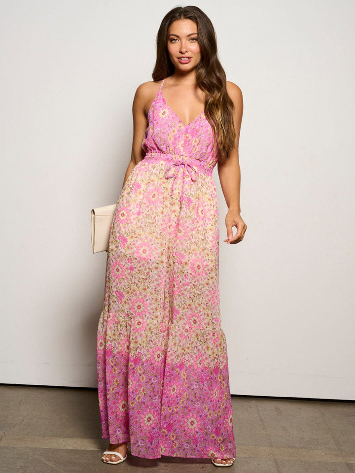 WOMEN'S SLEEVELESS V-NECK FRONT POCKETS FLORAL WIDE LEG JUMPSUIT