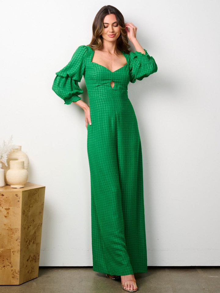 WOMEN'S LONG SLEEVE V-NECK CUT OUT WIDE LEG JUMPSUIT