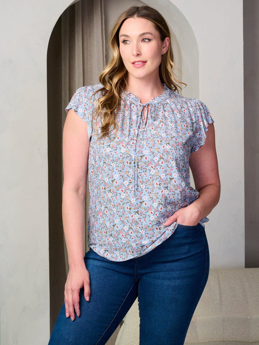 PLUS SIZE SHORT SLEEVE FLORAL TUNIC BLOUSE TOP