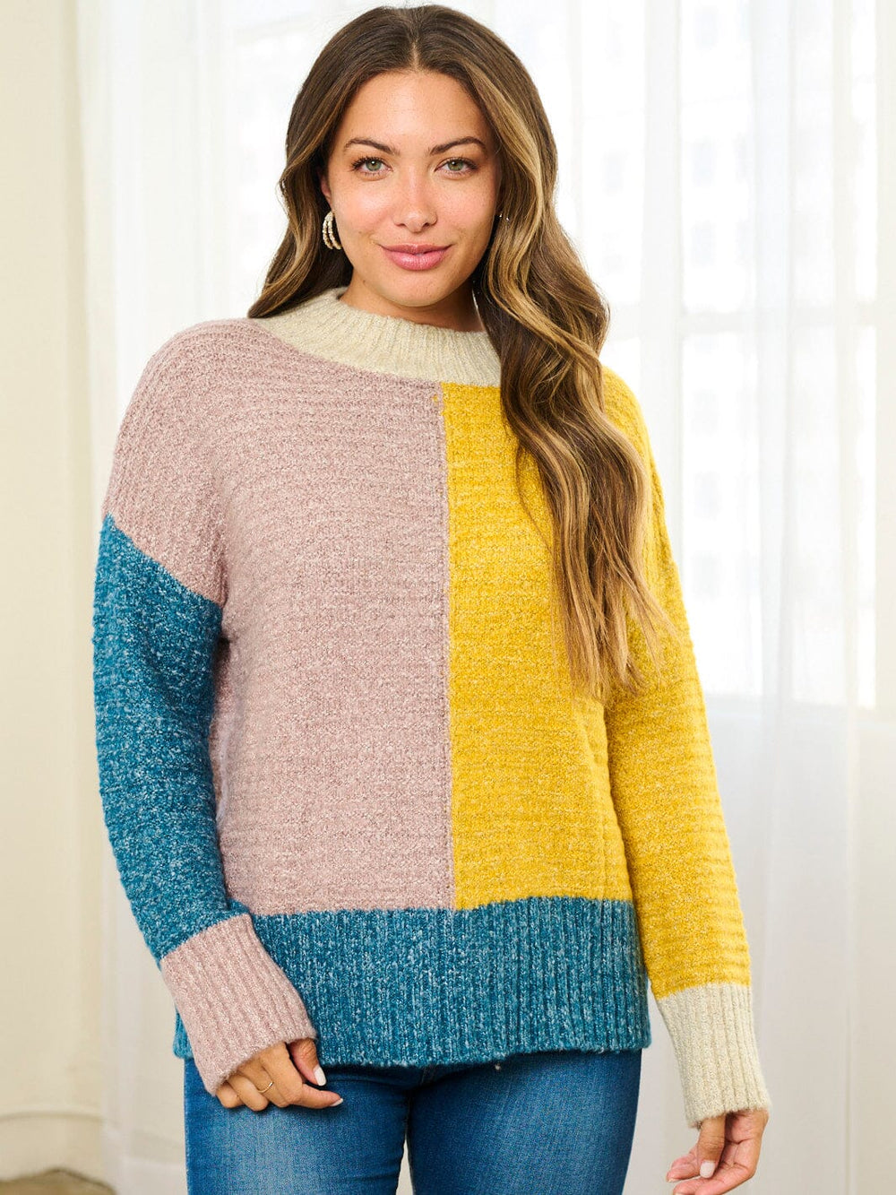 WOMEN'S LONG SLEEVE COLORBLOCK KNIT PULLOVER SWEATER (Copy)