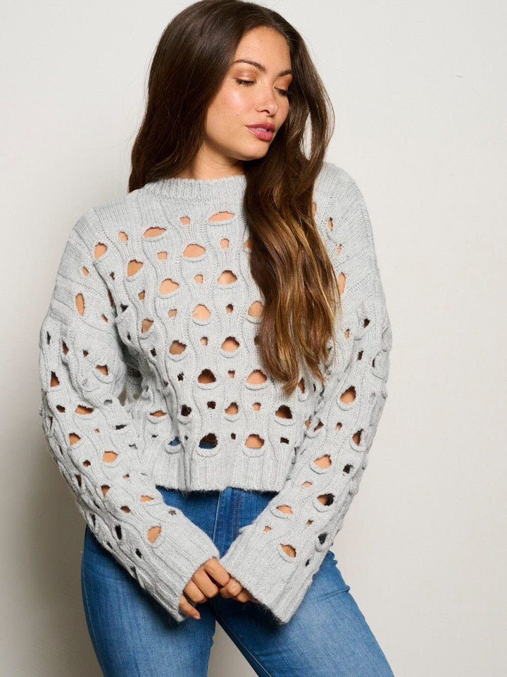 WOMEN'S LONG SLEEVE CUT OUT KNIT PULLOVER TOP