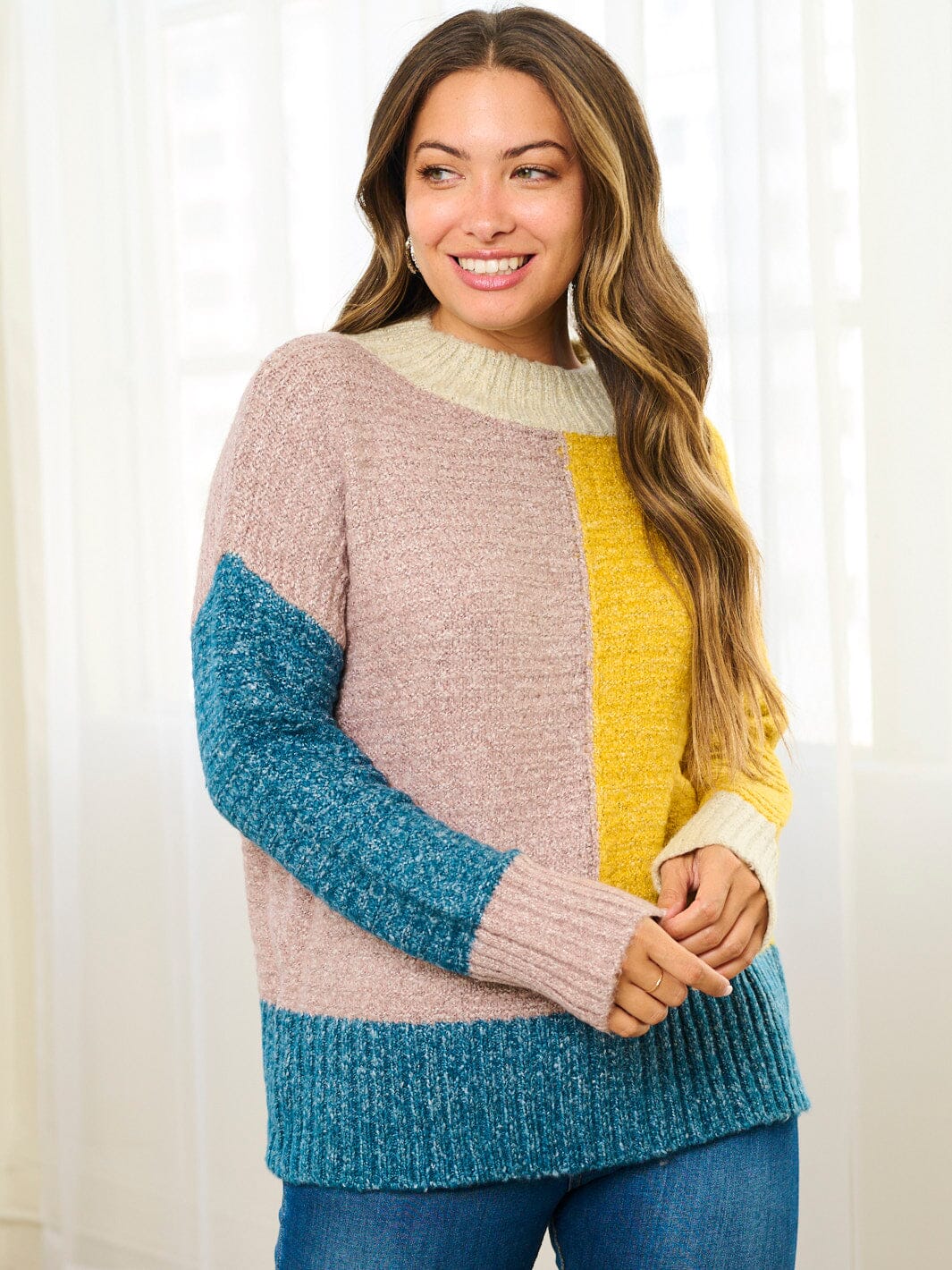 WOMEN'S LONG SLEEVE COLORBLOCK KNIT PULLOVER SWEATER (Copy)