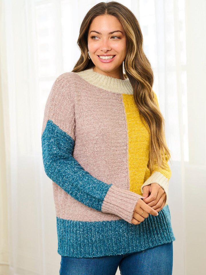 WOMEN'S LONG SLEEVE COLORBLOCK KNIT PULLOVER SWEATER (Copy)