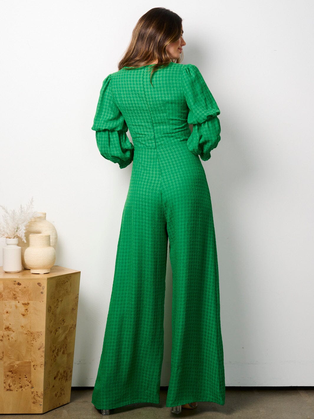 WOMEN'S LONG SLEEVE V-NECK CUT OUT WIDE LEG JUMPSUIT