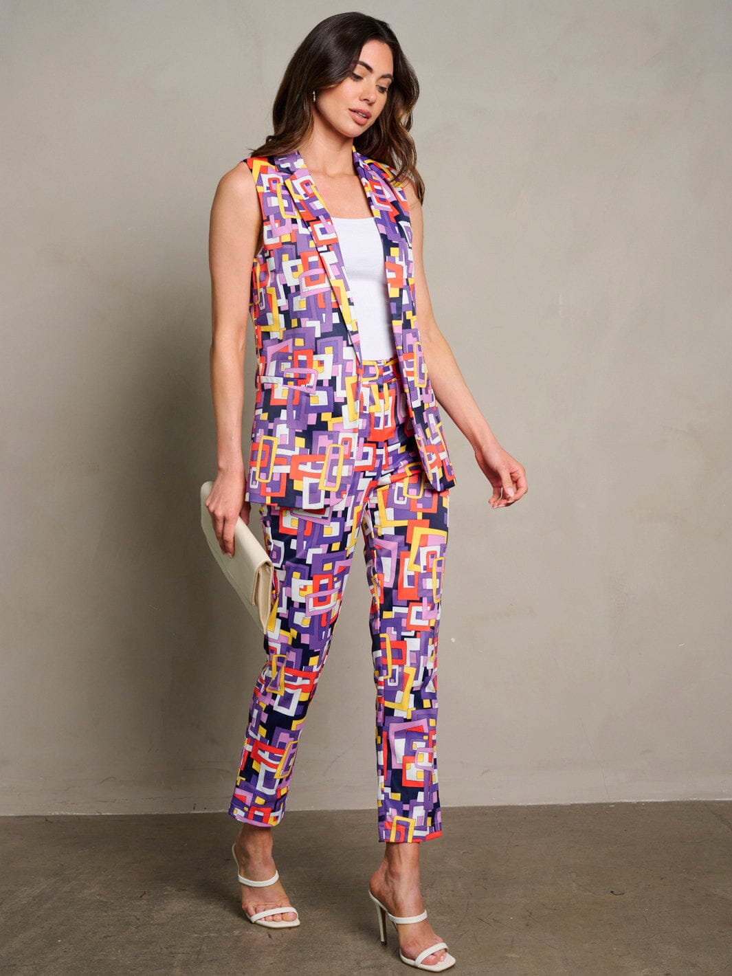 WOMEN'S SLEEVELESS OPEN FRONT MULTI PRINT VEST