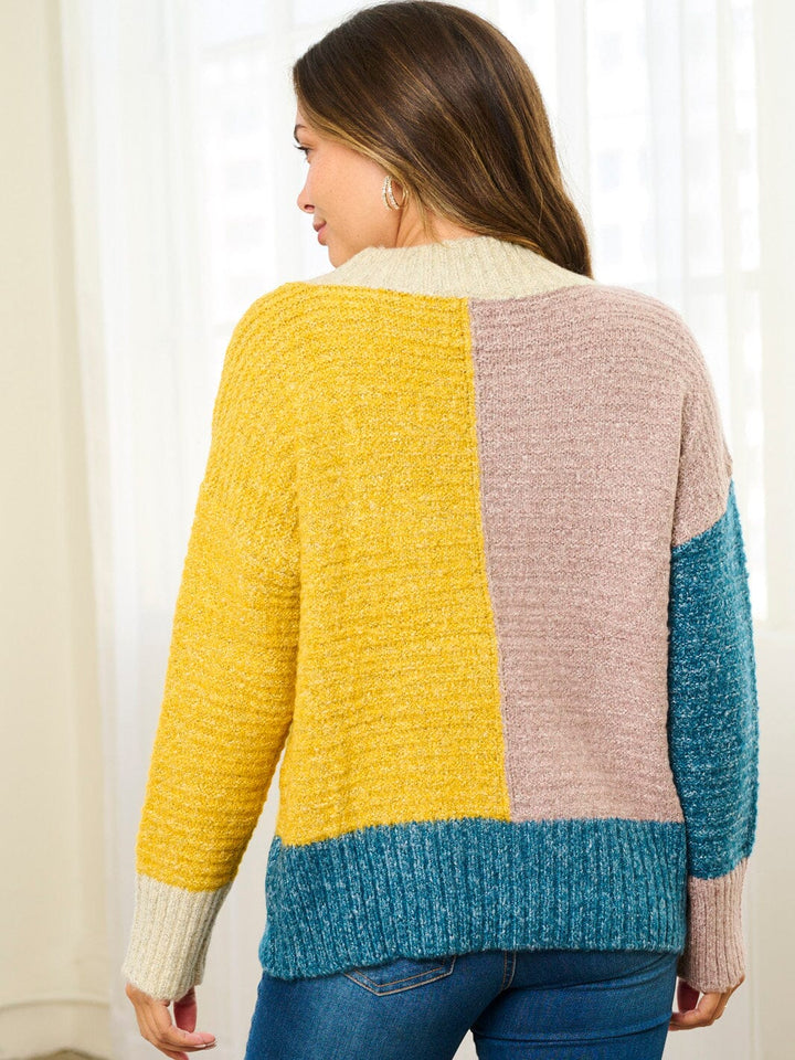 WOMEN'S LONG SLEEVE COLORBLOCK KNIT PULLOVER SWEATER (Copy)