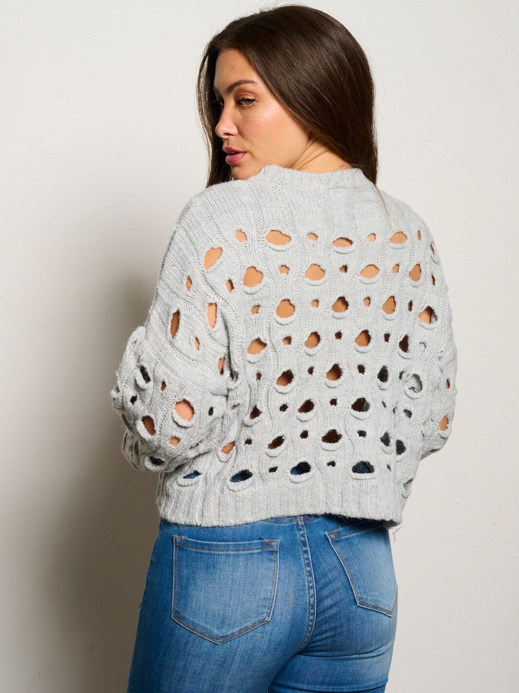 WOMEN'S LONG SLEEVE CUT OUT KNIT PULLOVER TOP