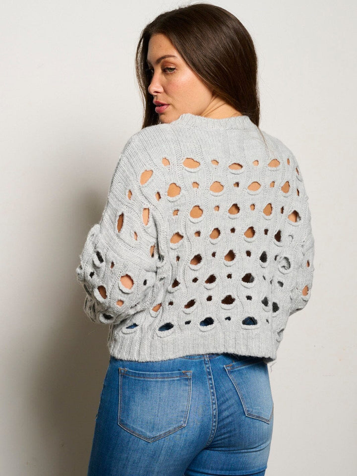 WOMEN'S LONG SLEEVE CUT OUT KNIT PULLOVER TOP