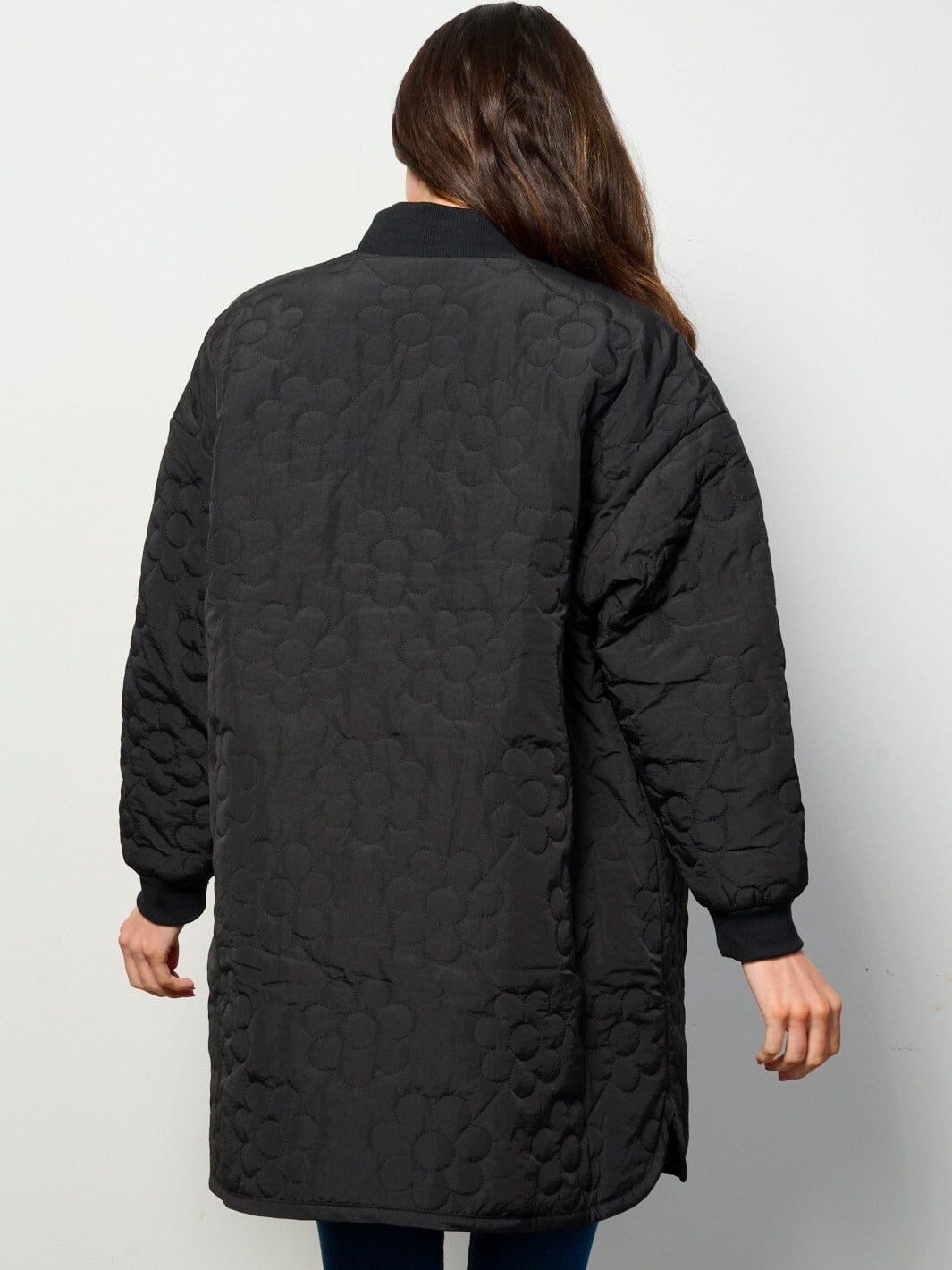 WOMEN'S LONG SLEEVE BUTTON UP FRONT POCKETS FLOWERS PADDED COAT