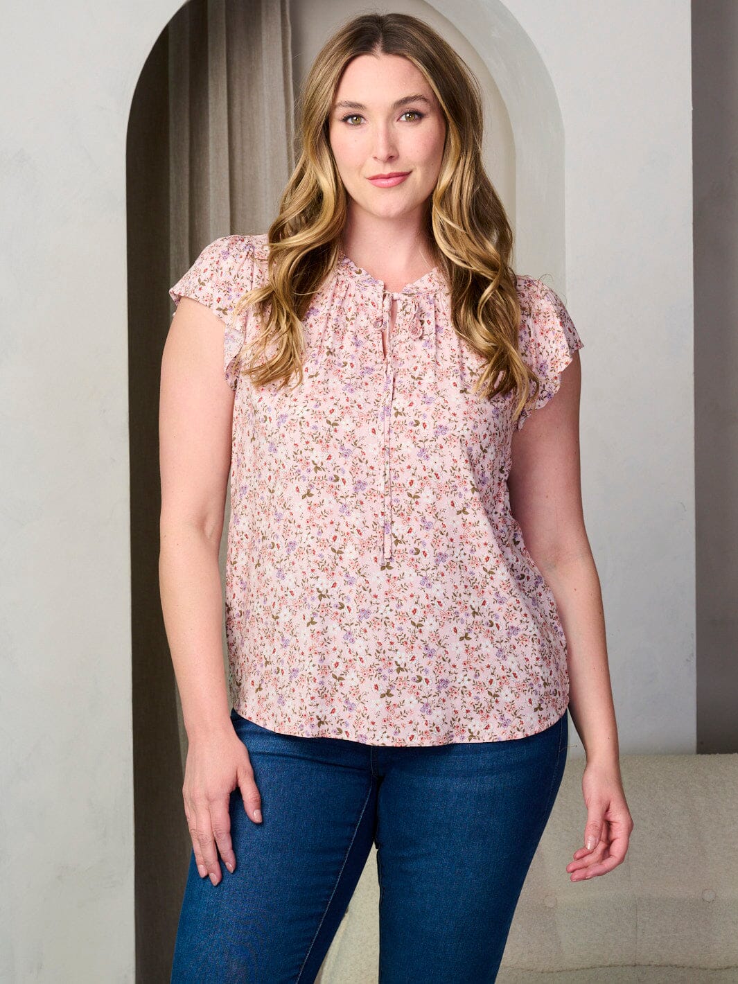 PLUS SIZE SHORT SLEEVE FLORAL TUNIC BLOUSE TOP