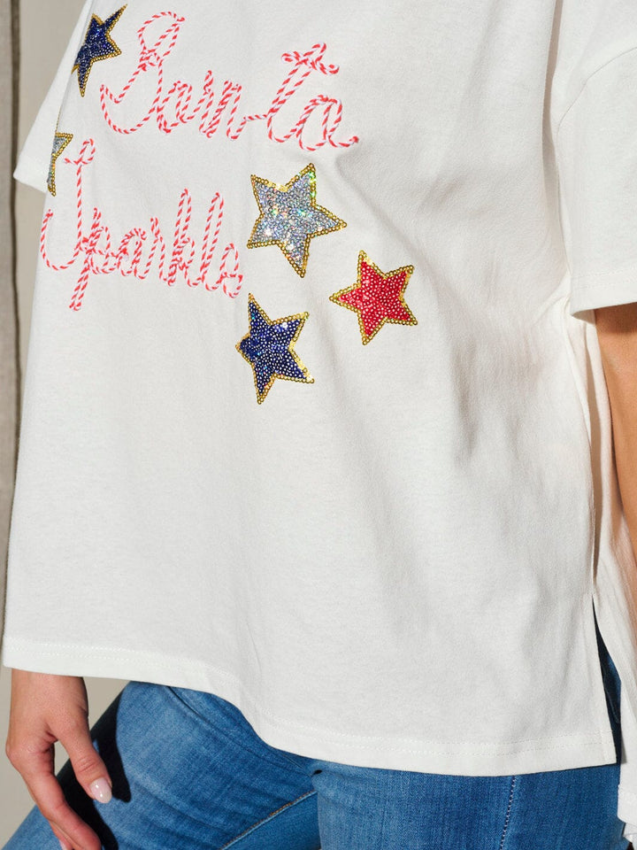 WOMEN'S SHORT SLEEVE STARS BORN TO SPARKLE PATRIOTIC TUNIC BLOUSE TOP