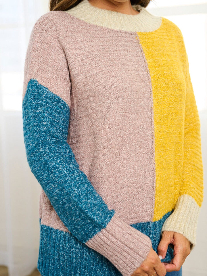 WOMEN'S LONG SLEEVE COLORBLOCK KNIT PULLOVER SWEATER (Copy)