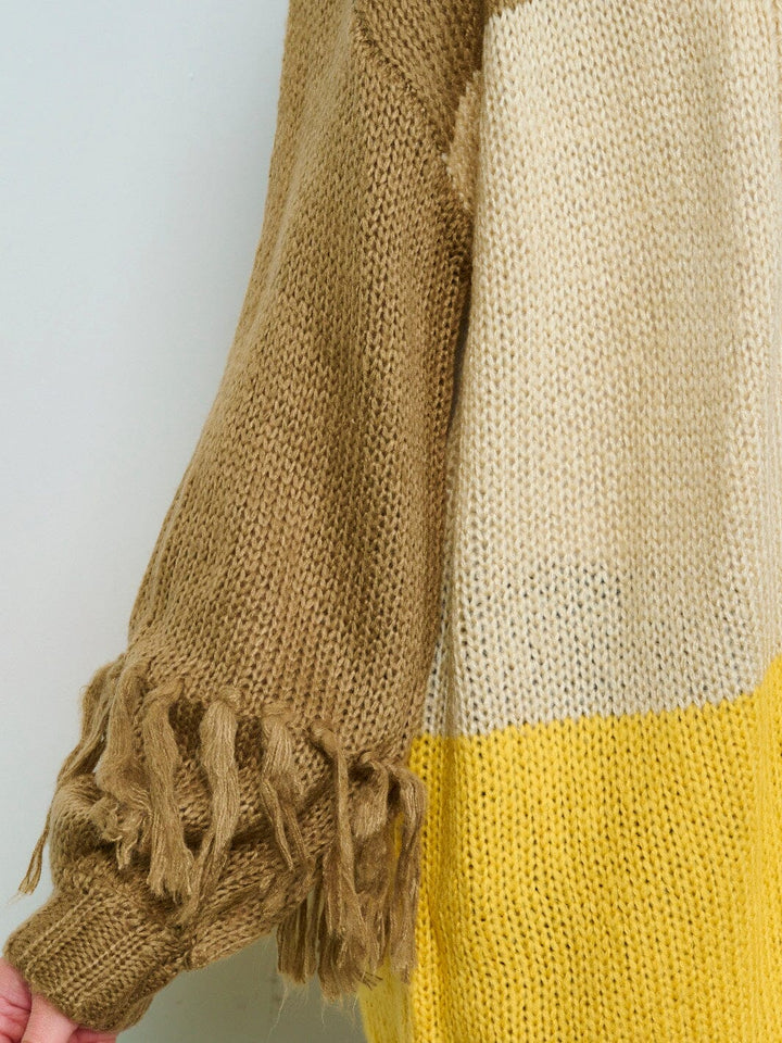 WOMEN'S LONG SLEEVES OPEN FRONT COLORBLOCK CARDIGAN