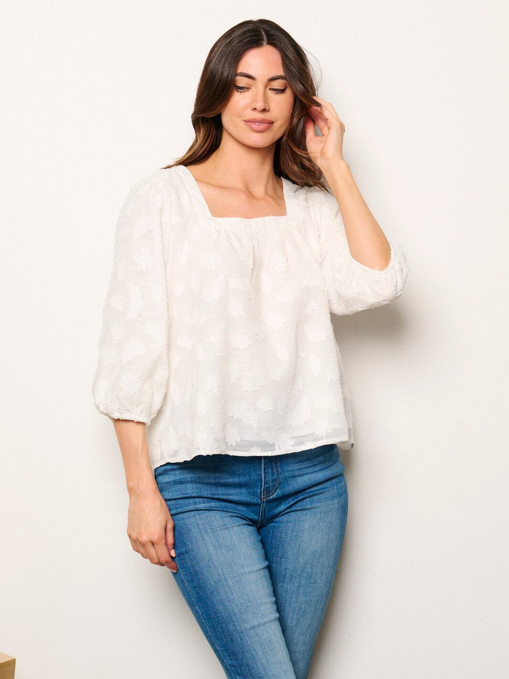 WOMEN'S 3/4 SLEEVES SQUARE NECK DETAILED BLOUSE TOP