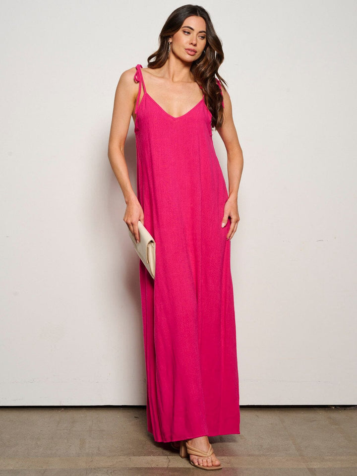 WOMEN'S SLEEVELESS ADJUSTABLE V-NECK MAXI DRESS