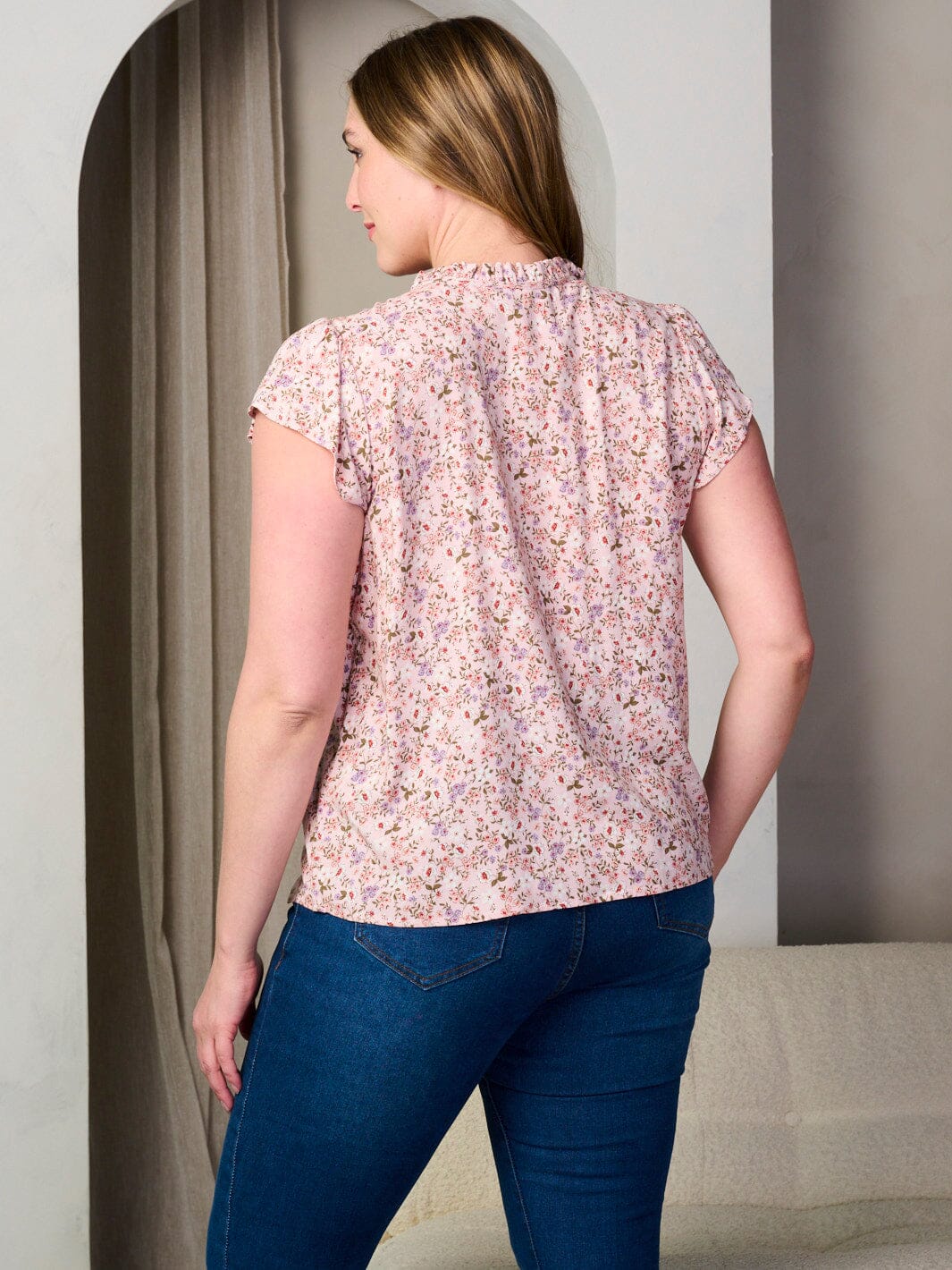 PLUS SIZE SHORT SLEEVE FLORAL TUNIC BLOUSE TOP