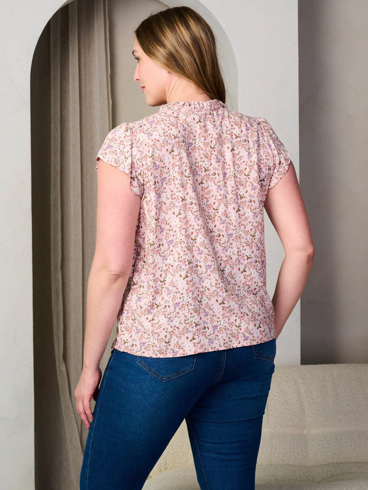 PLUS SIZE SHORT SLEEVE FLORAL TUNIC BLOUSE TOP