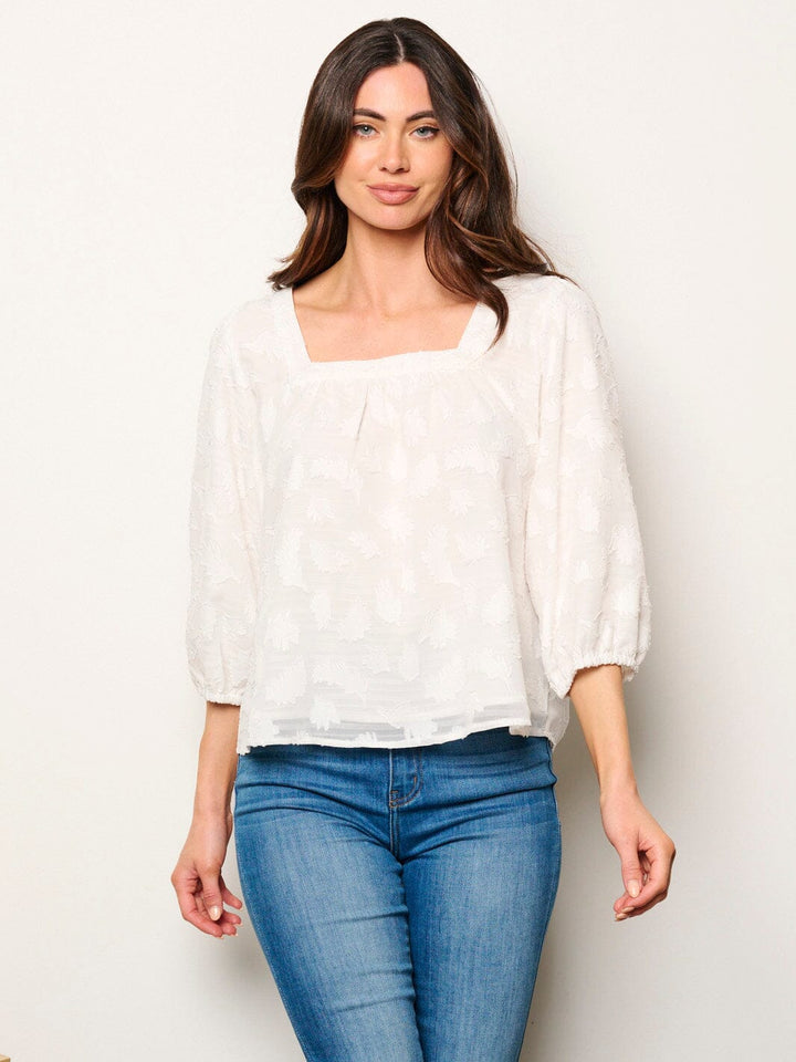 WOMEN'S 3/4 SLEEVES SQUARE NECK DETAILED BLOUSE TOP
