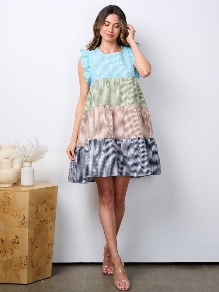 Copy of WOMEN'S SLEEVELESS HALTER NECK COLORBLOCK TIERED MINI DRESS
