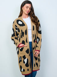 WOMEN'S LONG SLEEVES OPEN FRONT POCKETS ANIMAL PRINT CARDIGAN