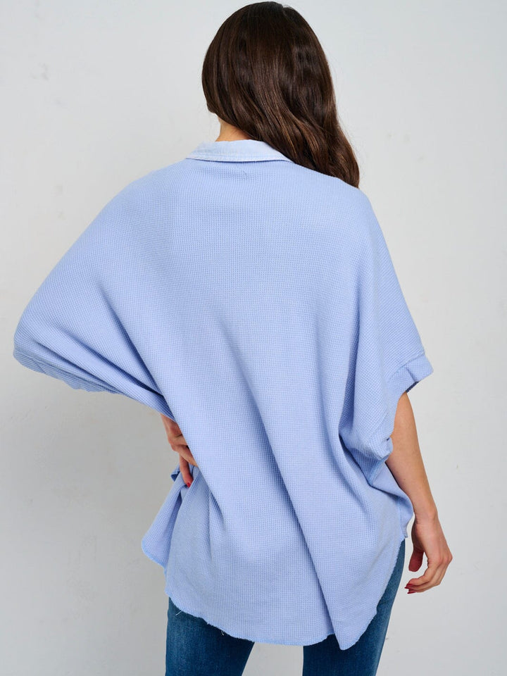 WOMEN'S SHORT SLEEVE BUTTON UP FRONT POCKETS TUNIC TOP