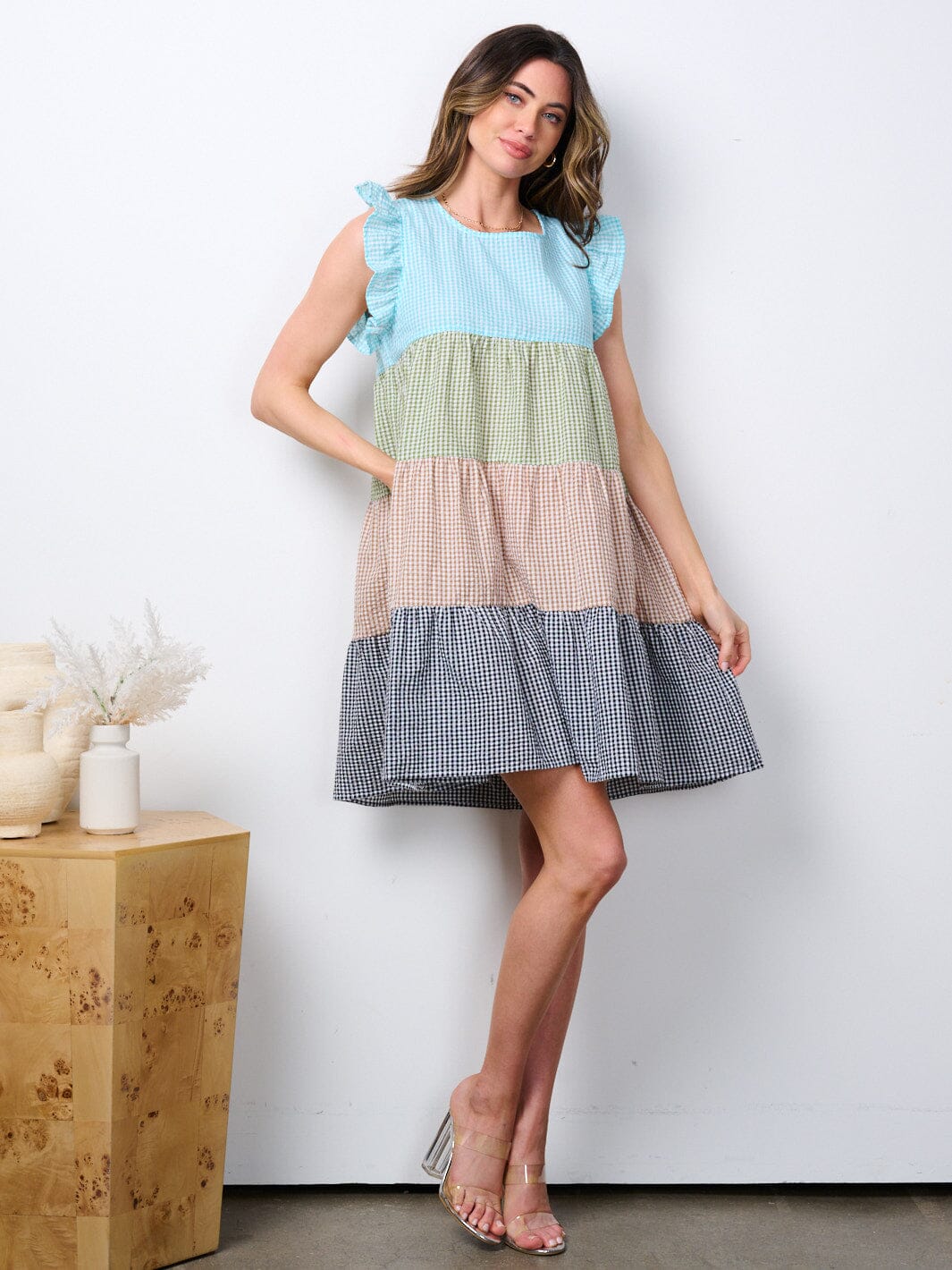 Ruffled neck tiered mini dress JBJ1054A main image 1