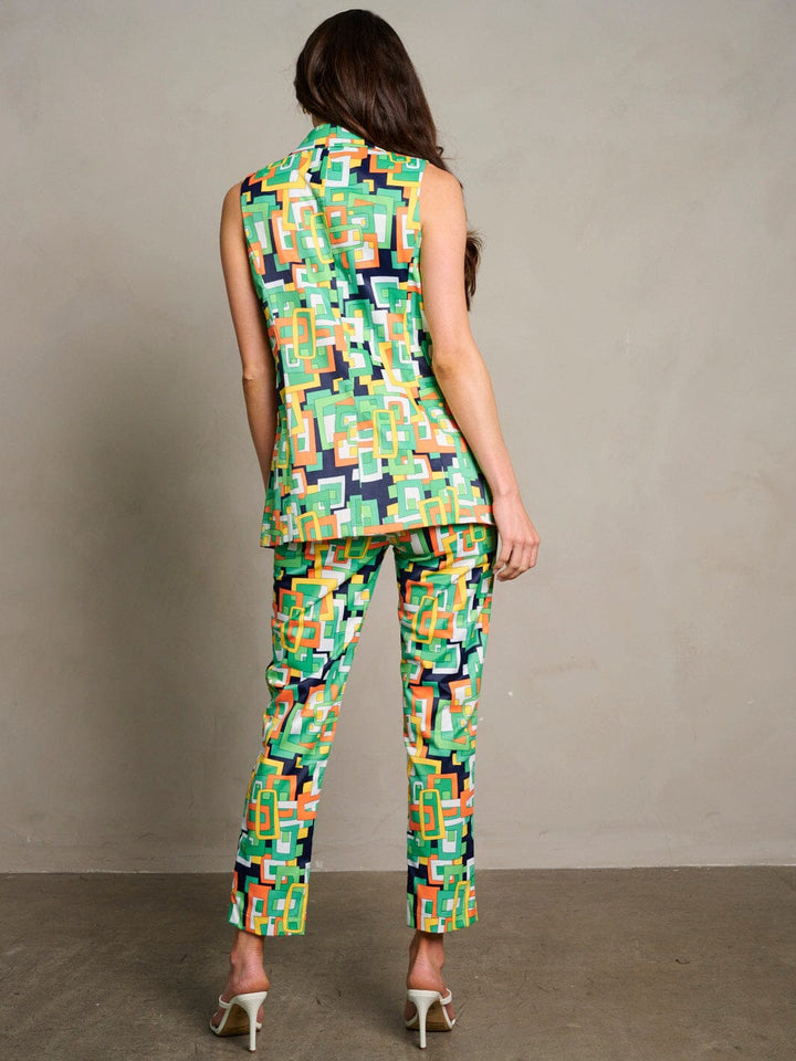 WOMEN'S BUTTON CLOSURE POCKETS MULTI PRINT PANTS