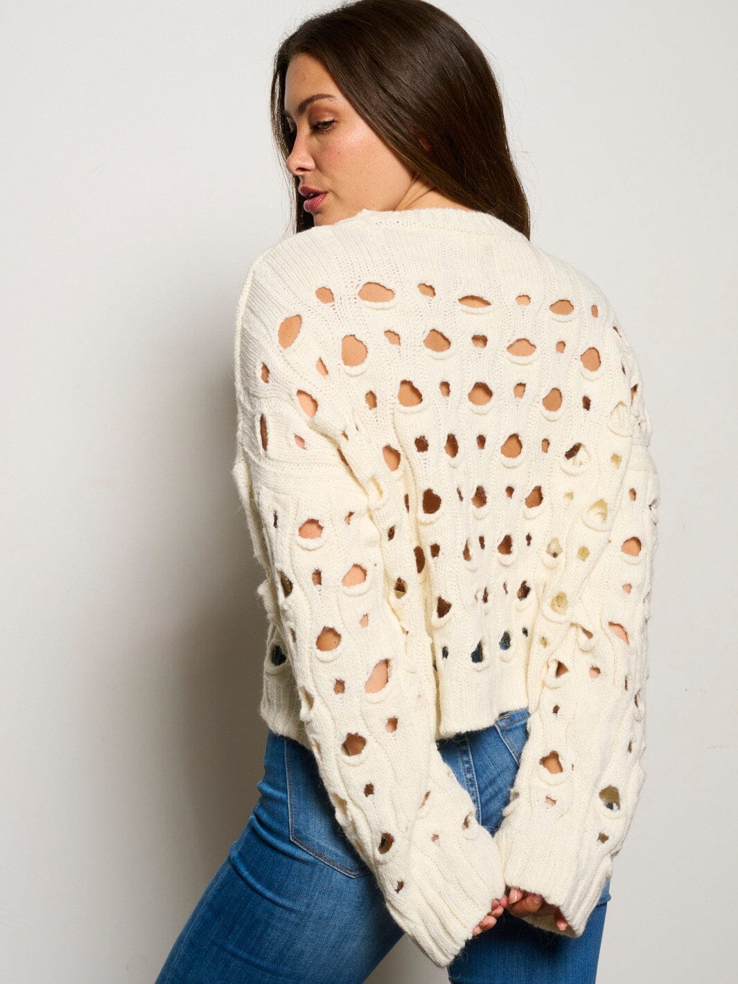 WOMEN'S LONG SLEEVE CUT OUT KNIT PULLOVER TOP